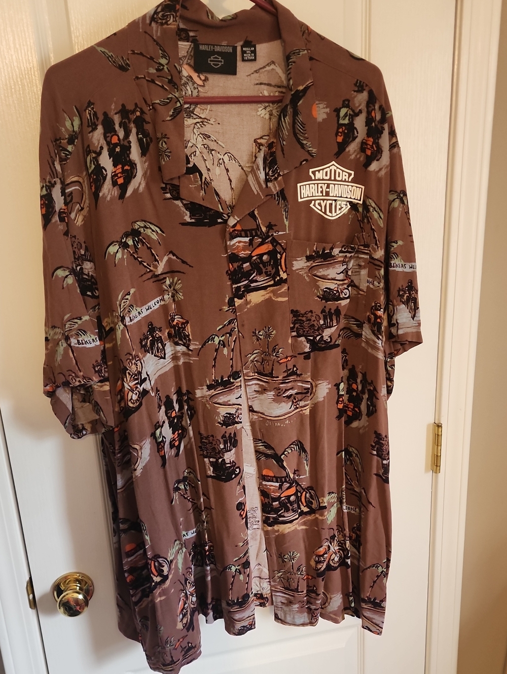 Men's Harley-Davidson Brown and Black Motorcycle Print Camp Shirt Size 3Xl